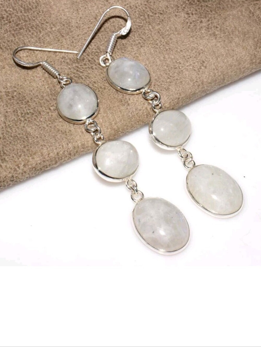 Rainbow Moonstone Gemstone Jewelry 925 Silver Handmade Drop Dangle Earrings